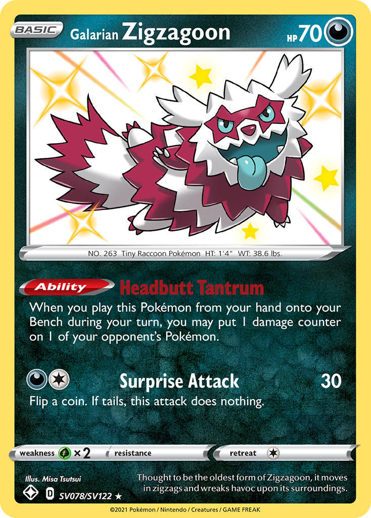 Pokemon Card Galarian Zigzagoon SV078/SV122 Shiny Holo Rare Shining Fa TOYSUCKER Pokemon Card Galarian Zigzagoon SV078/SV122 Shiny Holo Rare Shining Fa TOYSUCKER