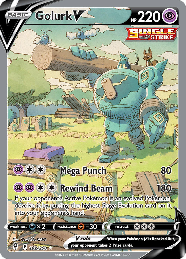Pokemon Card Golurk V 182/203 ALT ART Ultra Rare Evolving Skies SWSH