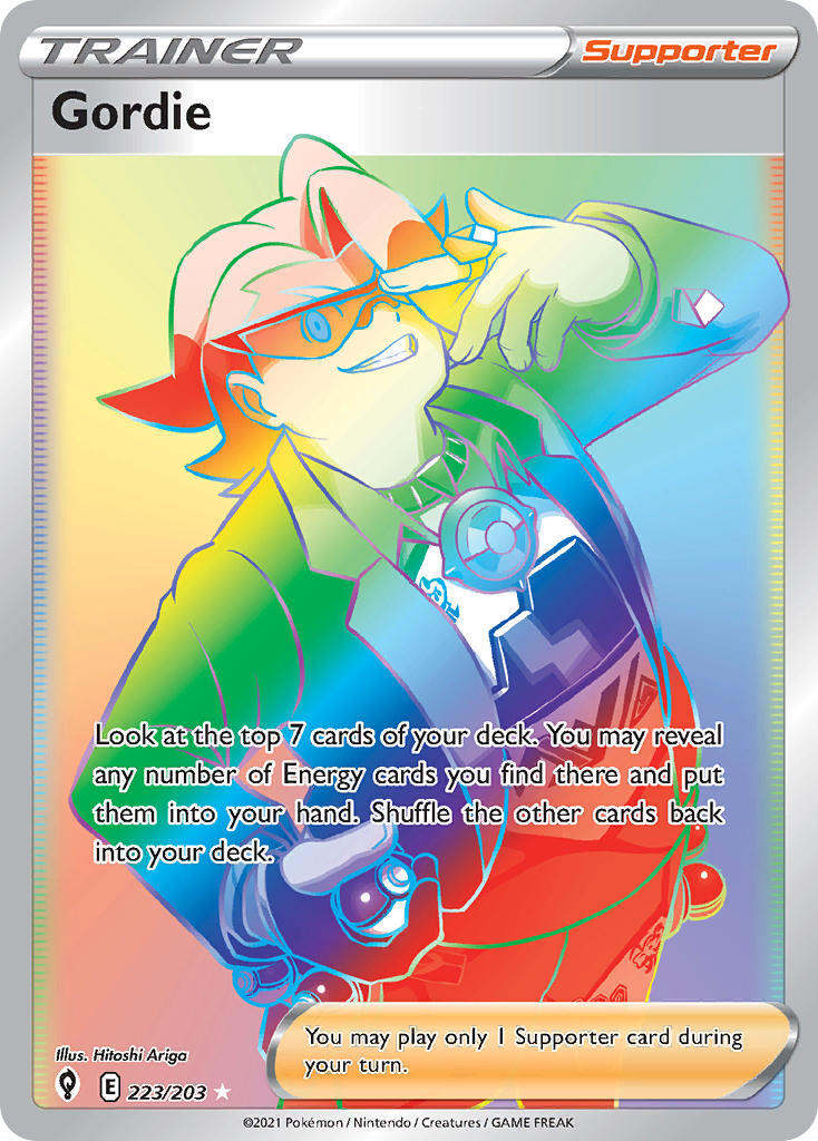 Pokemon Card Gordie 223/203 Trainer Rainbow Rare Evolving Skies SWSH –  TOYSUCKER