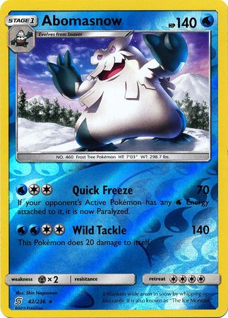 abomasnow pokemon card Abomasnow 42/236 Reverse Holo Rare - Pokemon Card - SM