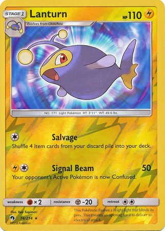 Lanturn 74/214 Reverse Holo Rare - Pokemon Card - SM - Lost Thunder