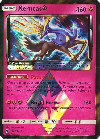 Xerneas 144/214 Prism Star Holo Rare - Pokemon Card - SM - Lost Thunder