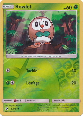 Rowlet 9/149 Common Reverse Holo Foil - Pokemon Card - Base Set SM