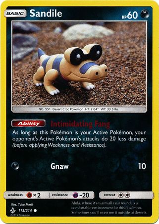 Sandile 113/214 Common Reverse Holo Foil - Pokemon Card - SM - Unbroken Bonds
