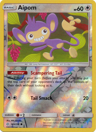 Aipom 169/236 Common Reverse Holo Foil - Pokemon Card - SM - Cosmic Eclipse
