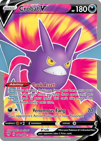 Crobat V 182/189 Full Art Ultra Rare - Pokemon Card - SWSH - Darkness Ablaze