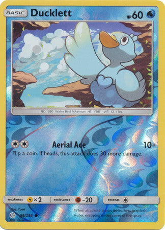 Ducklett 59/236 Common Reverse Holo Foil - Pokemon Card - SM - Cosmic Eclipse