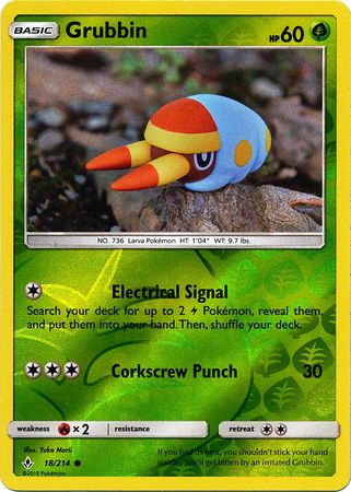 Grubbin 18/214 Common Reverse Holo Foil - Pokemon Card - SM - Unbroken Bonds