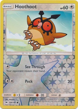 Hoothoot 106/147 Common Reverse Holo Foil - Pokemon Card - SM - Burning Shadows