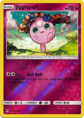 Jigglypuff 134/214 Common Reverse Holo Foil - Pokemon Card - SM - Unbroken Bonds