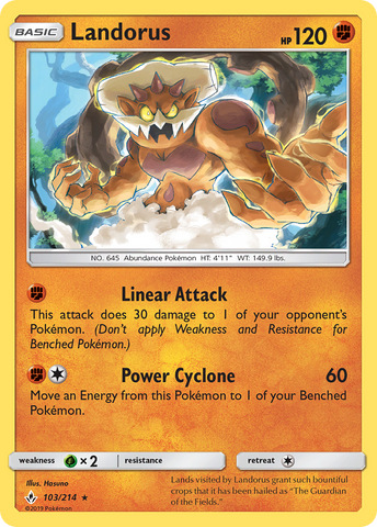 Landorus 103/214 Holo Rare - Pokemon Card - SM - Unbroken Bonds
