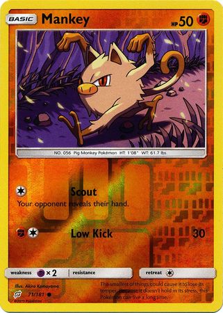 Mankey 71/181 Common Reverse Holo Foil - Pokemon Card - SM - Team Up