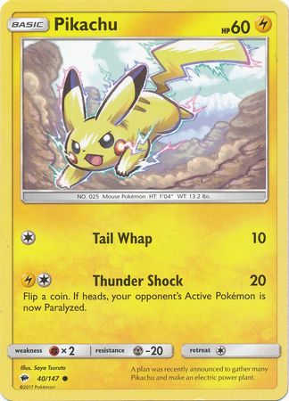 Pikachu 40/147 Common - Pokemon Card - SM - Burning Shadows