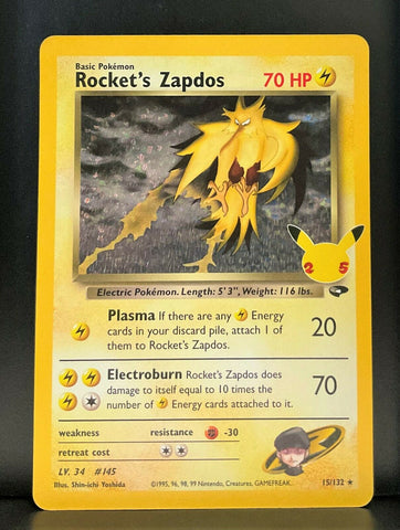 Pokemon Card Rocket's Zapdos 15/132 Celebrations 25th Anniversary Gym TOYSUCKER Pokemon Card Rocket's Zapdos 15/132 Celebrations 25th Anniversary Gym TOYSUCKER