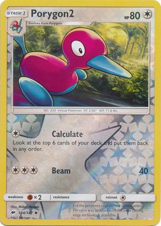 Porygon2 104/147 Uncommon Reverse Holo Foil - Pokemon Card - SM - Burning Shadows