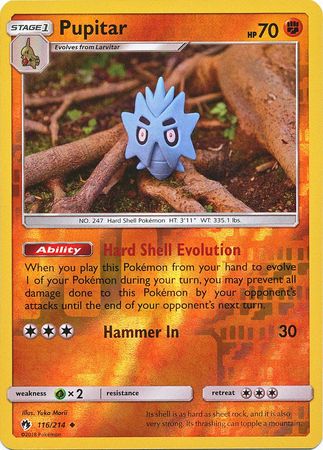 Pupitar 116/214 Uncommon Reverse Holo Foil - Pokemon Card - SM - Lost Thunder