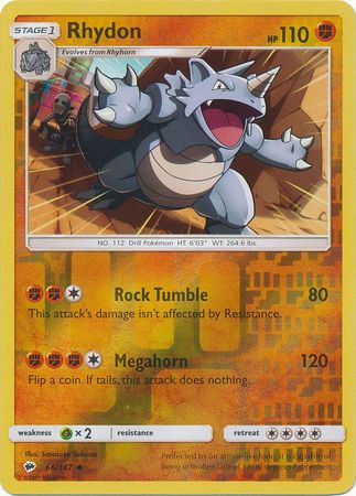 Rhydon 66/147 Uncommon Reverse Holo Foil - Pokemon Card - SM - Burning Shadows