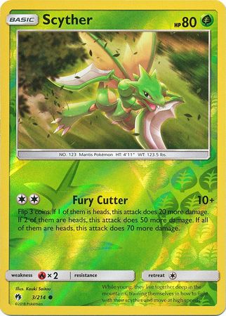 Scyther 3/214 Common Reverse Holo Foil - Pokemon Card - SM - Lost Thunder