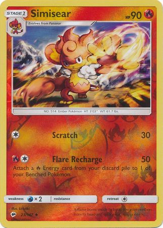 Simisear 23/147 Uncommon Reverse Holo Foil - Pokemon Card - SM - Burning Shadows