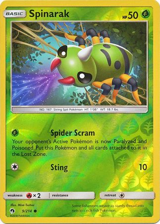 Spinarak 9/214 Common Reverse Holo Foil - Pokemon Card - SM - Lost Thunder